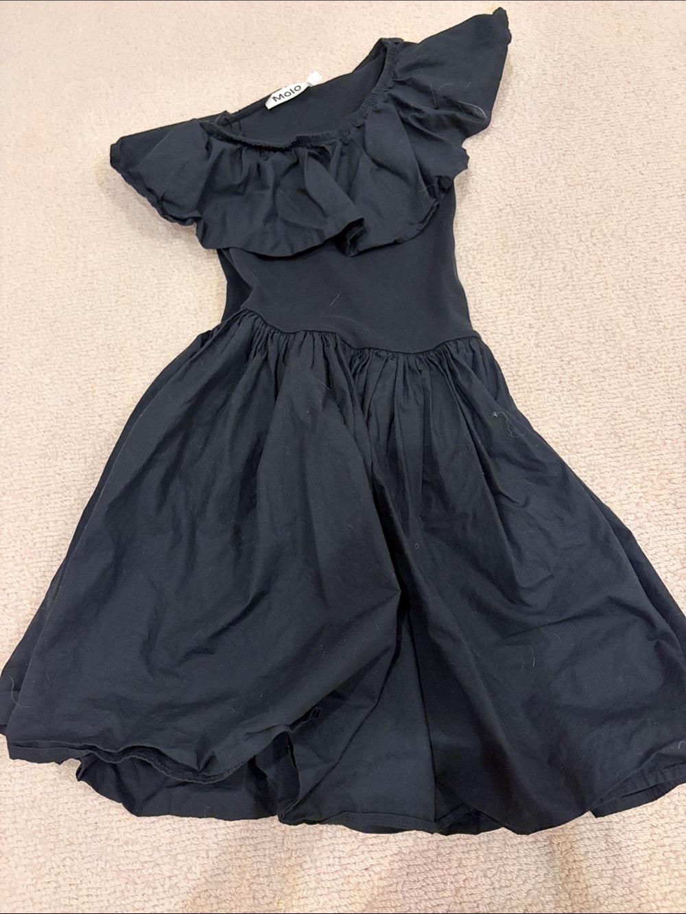 Molo Black Ruffle-Shoulder Twirl Dress